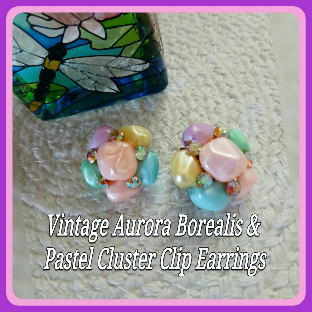 Vintage Pastel Aurora Borealis Cluster Clip Earrings